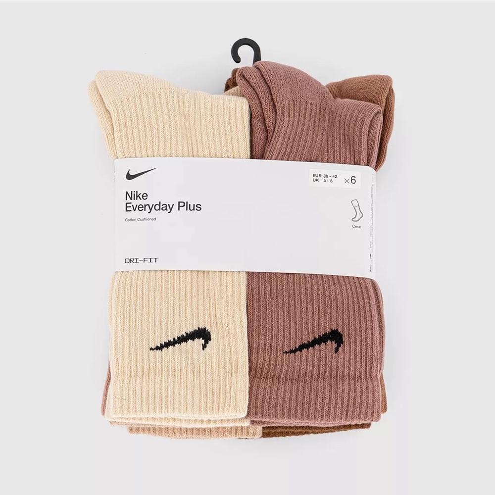 Nike Dri-fit Everyday plus cotton cushioned crew socks SX6897 904 brown tan
